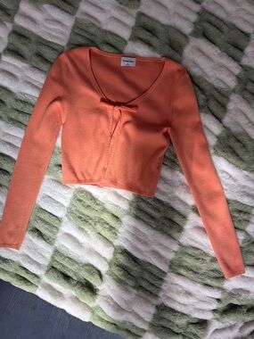 Sunday Best Coral-Orange Tie-Front Long Sleeve Crop Top